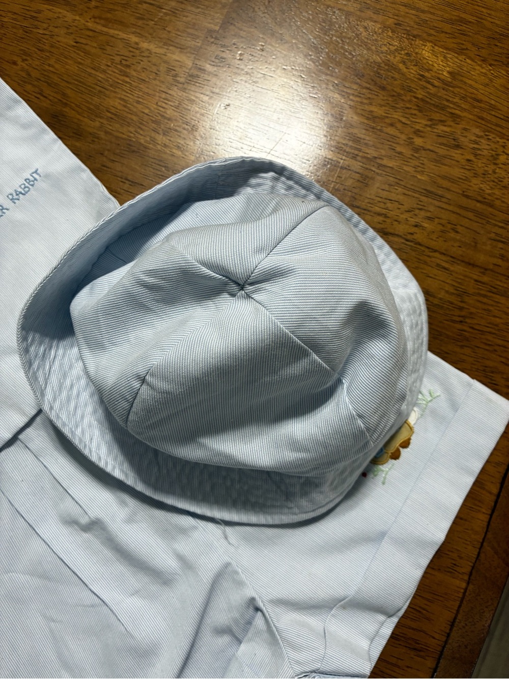 Nannette Light Blue Peter Rabbit Embroidered Romper with Matching Hat - Picture 5 of 8